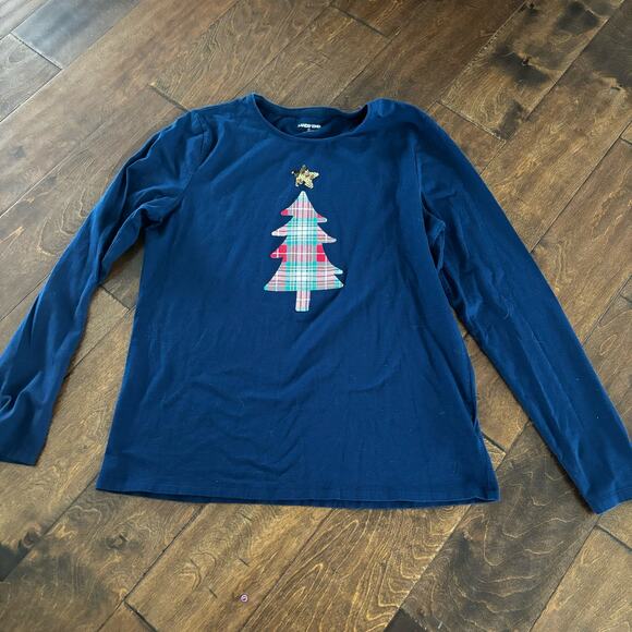Lands End Women’s Christmas Shirt 10/12 Long Sleeve Tree Plaid Blue - Picture 1 of 6